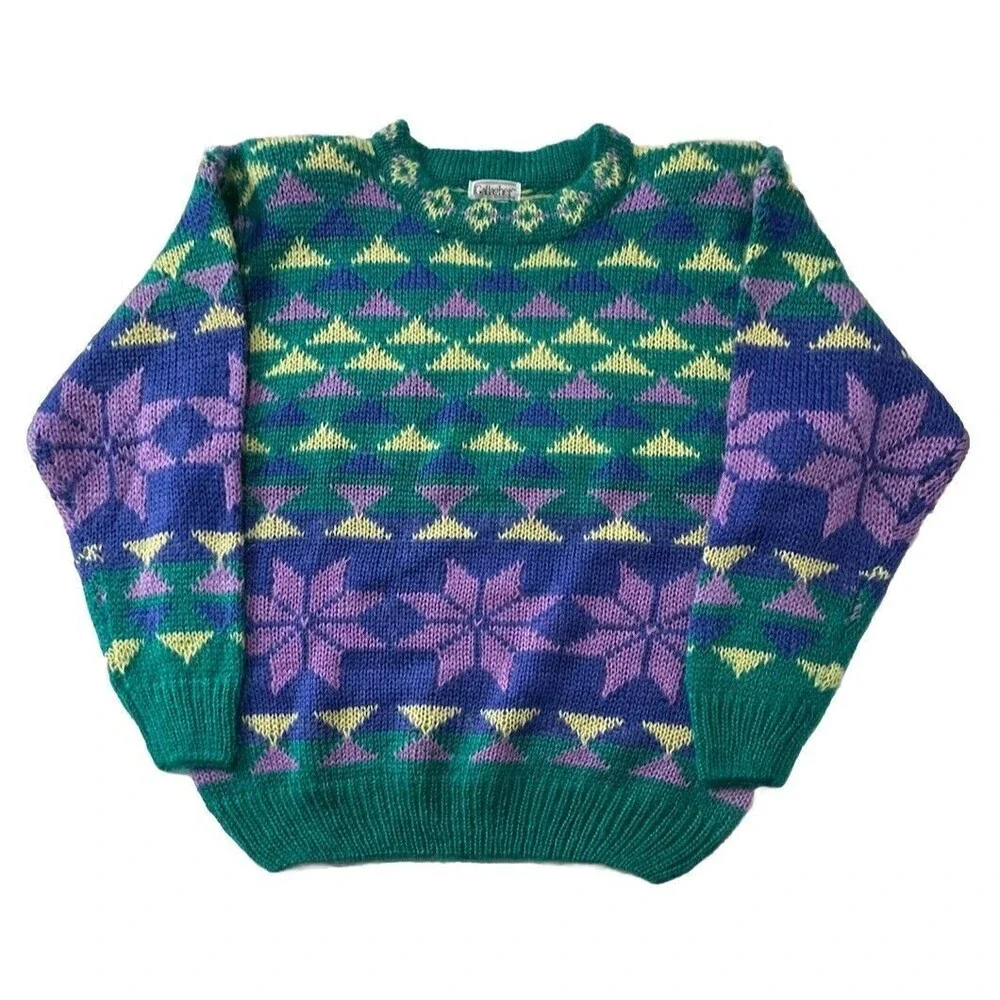Vintage Gallagher Mohair Blend Long Sleeve Sweater XL shoulder pads LS geometric